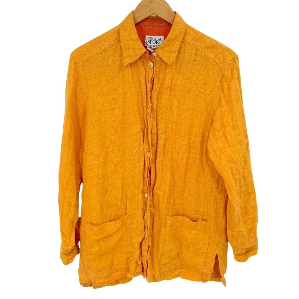 Escada Sport Womens Medium 100% Linen Button Down Shirt Long Sleeve Tunic Luxury